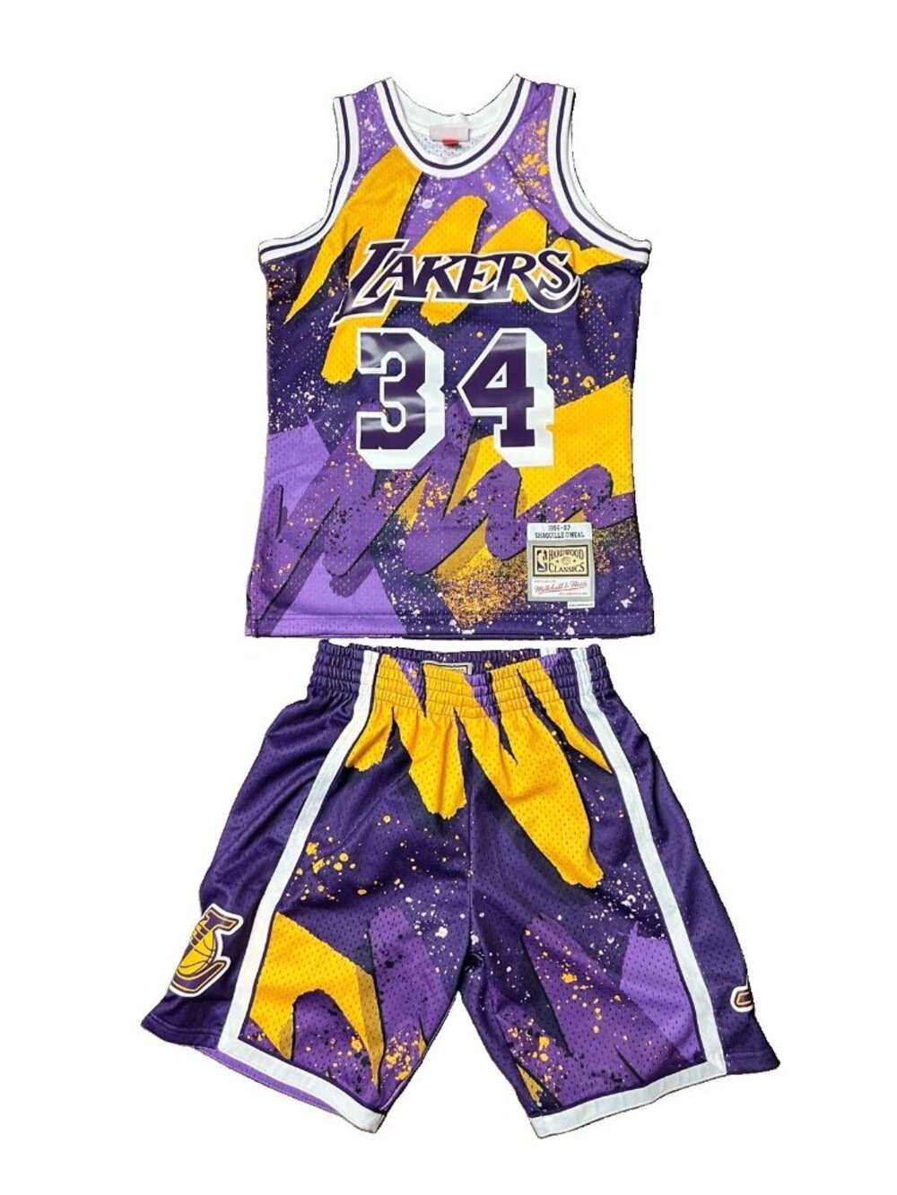 M&N LA Lakes Shaquille O'Neil Shaq Hyper Hoops Swingman Jersey And Shorts Set(S)